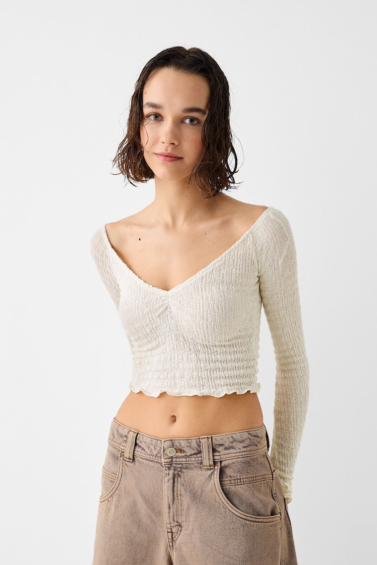 Waffle-knit V-neck sweater