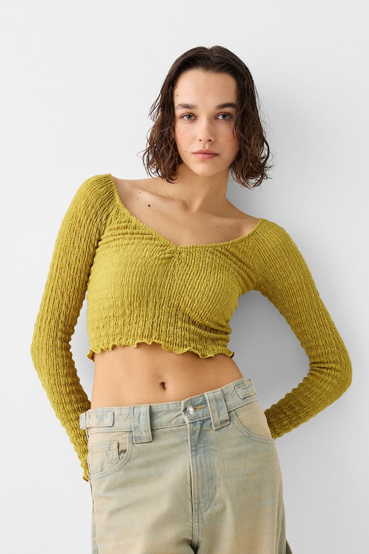 Waffle-knit V-neck sweater