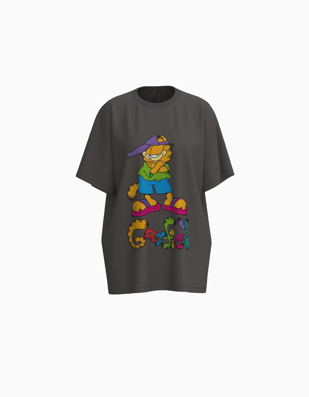 Oversize, kortærmet T-shirt med Garfield-print
