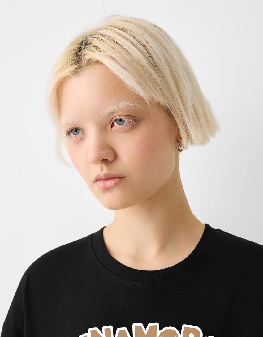 T-shirt Cinnamoroll manga curta oversize estampado-Preto-3