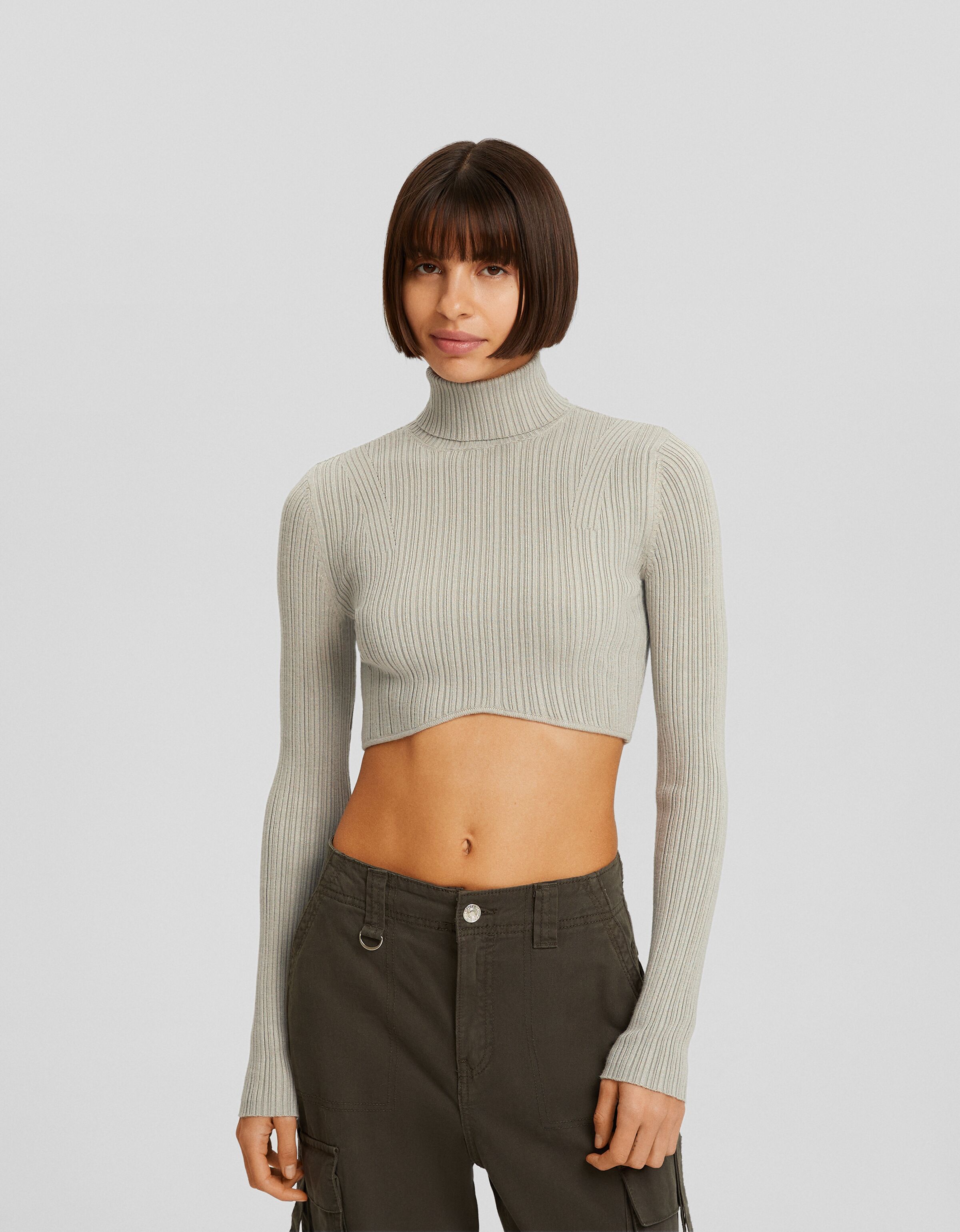 Pull cropped col roul bord c te