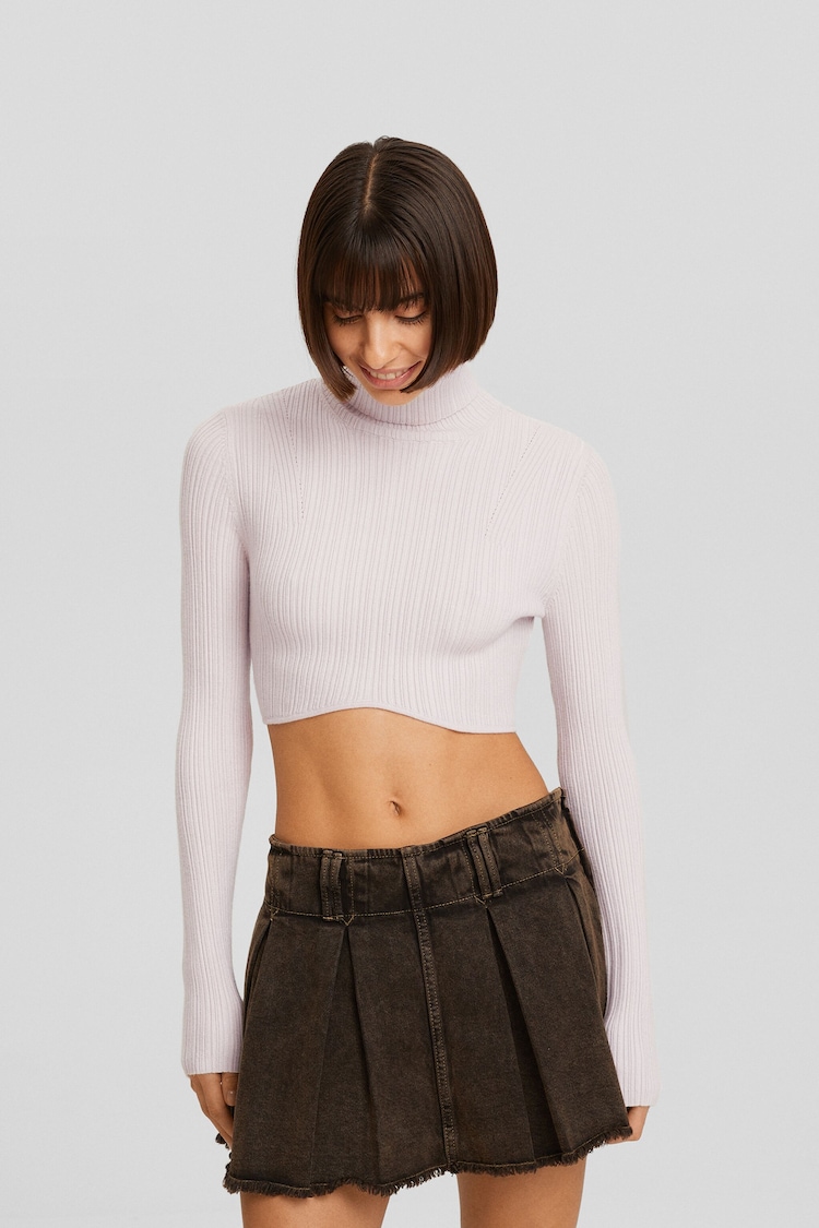 Ribbed high neck cropped sweater