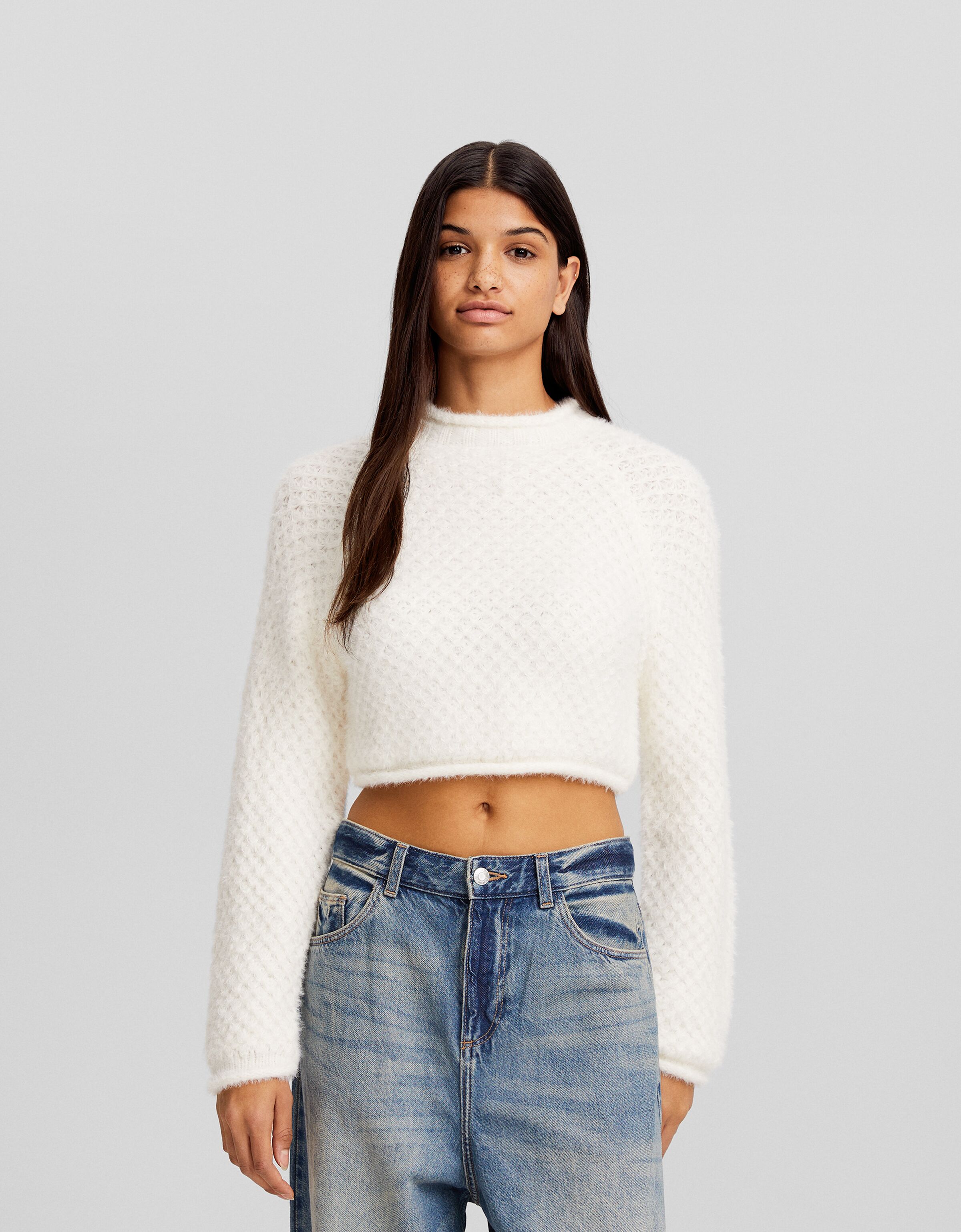 Open knit shop pullover sweater