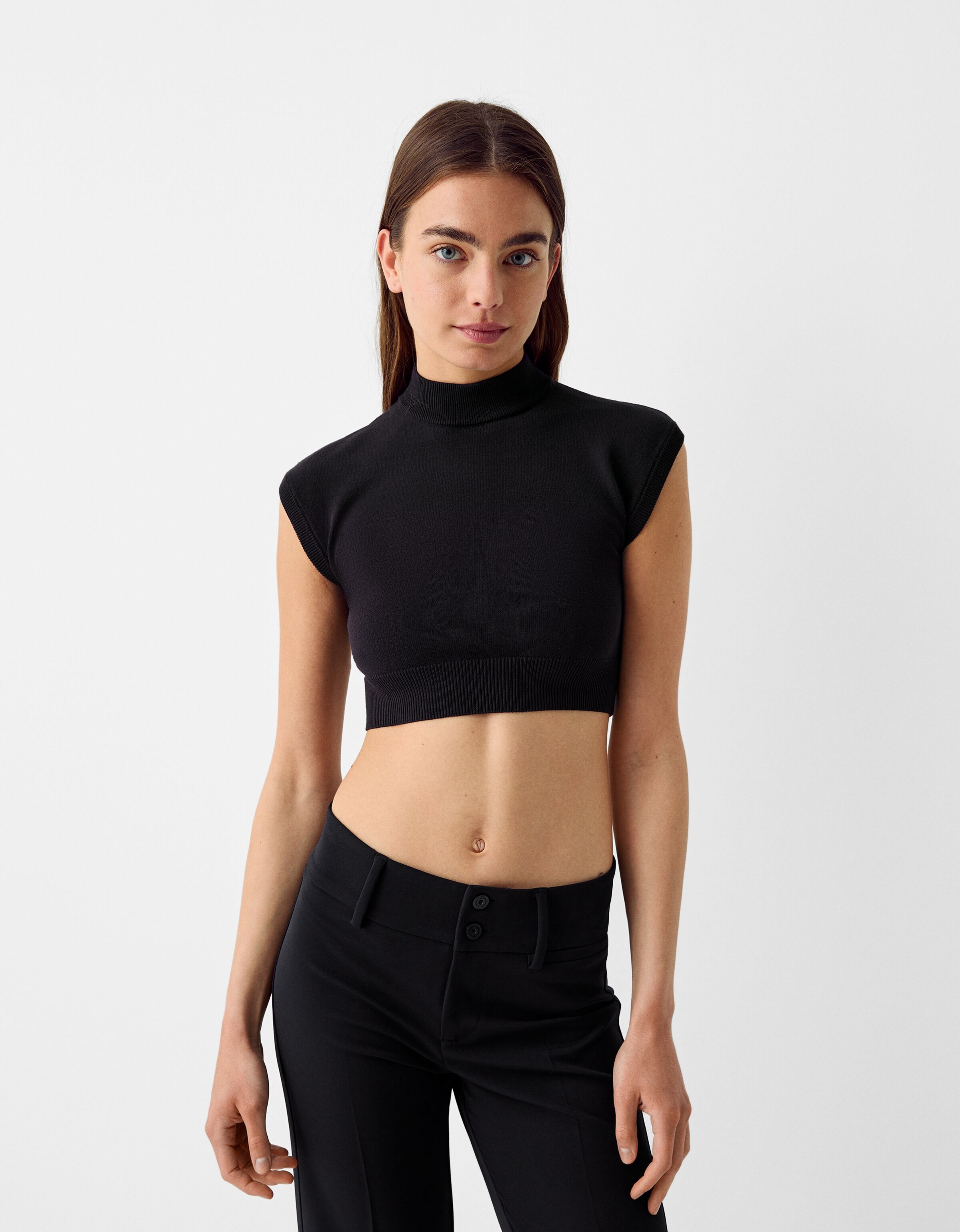 Sleeveless high neck hot sale crop top