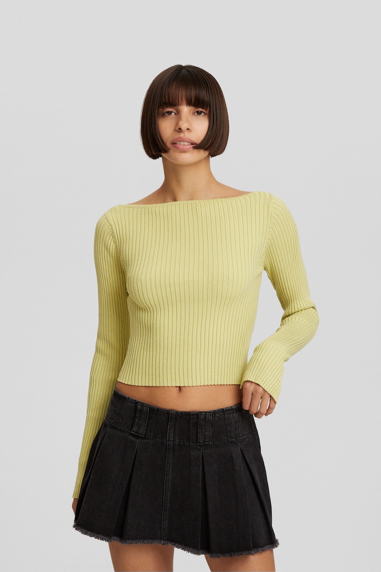 Ribbed boat neck sweater