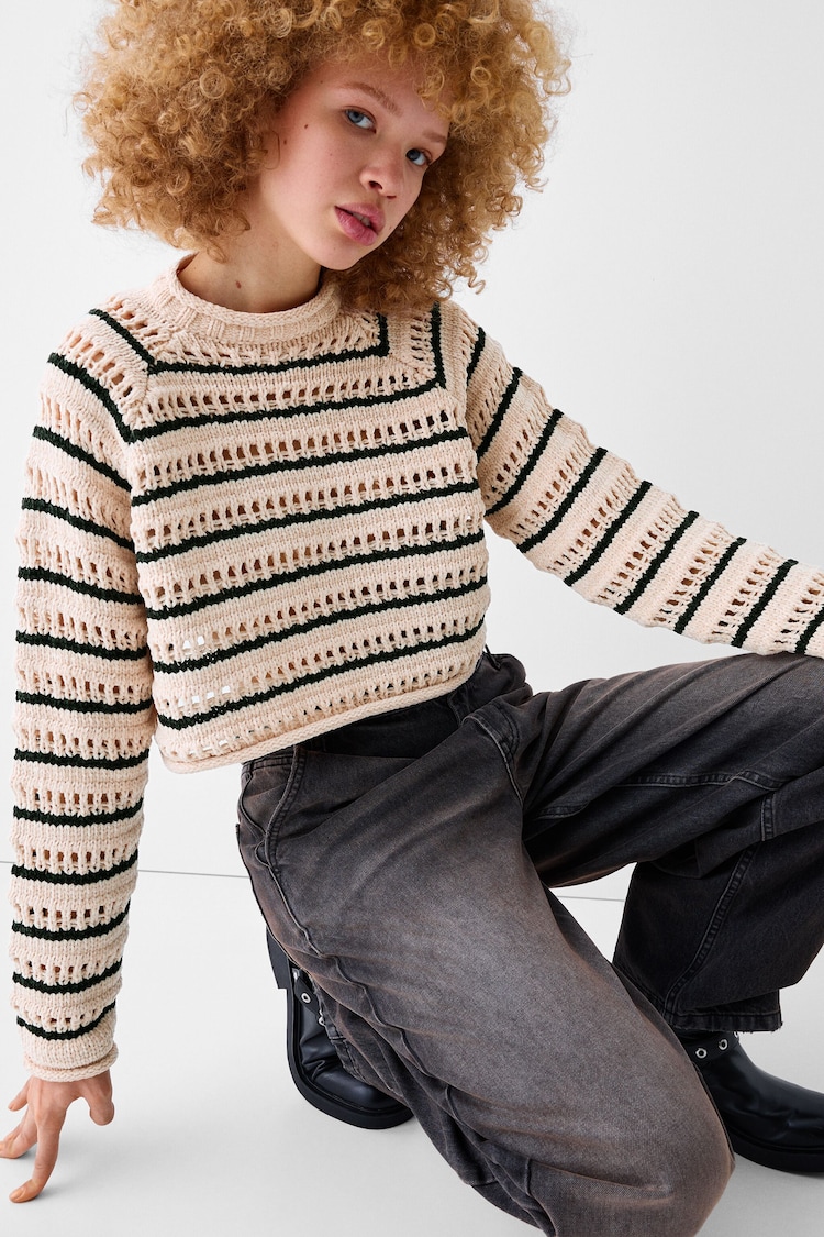 Chenille open-knit sweater