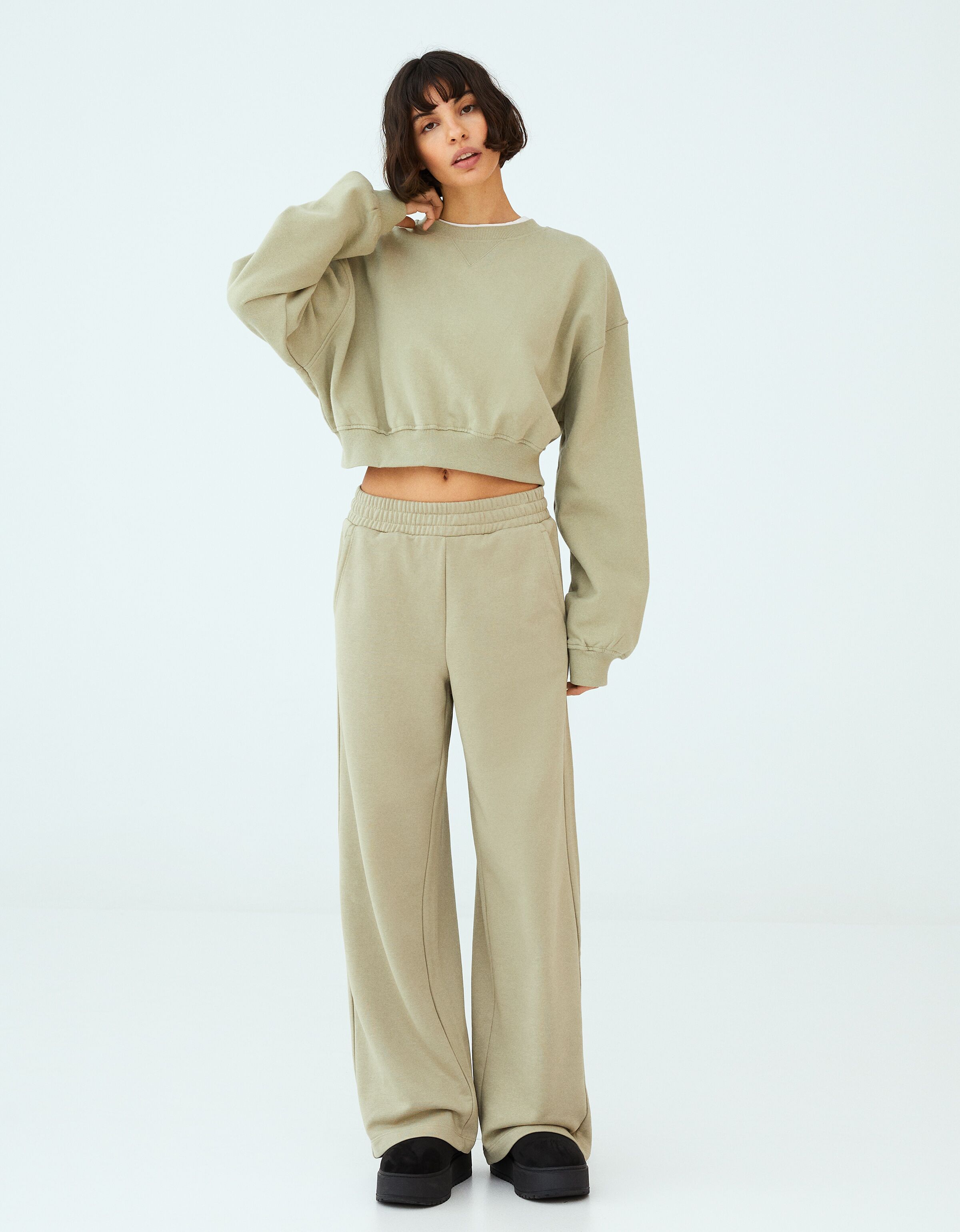 Khaki cropped sales sweatshirt