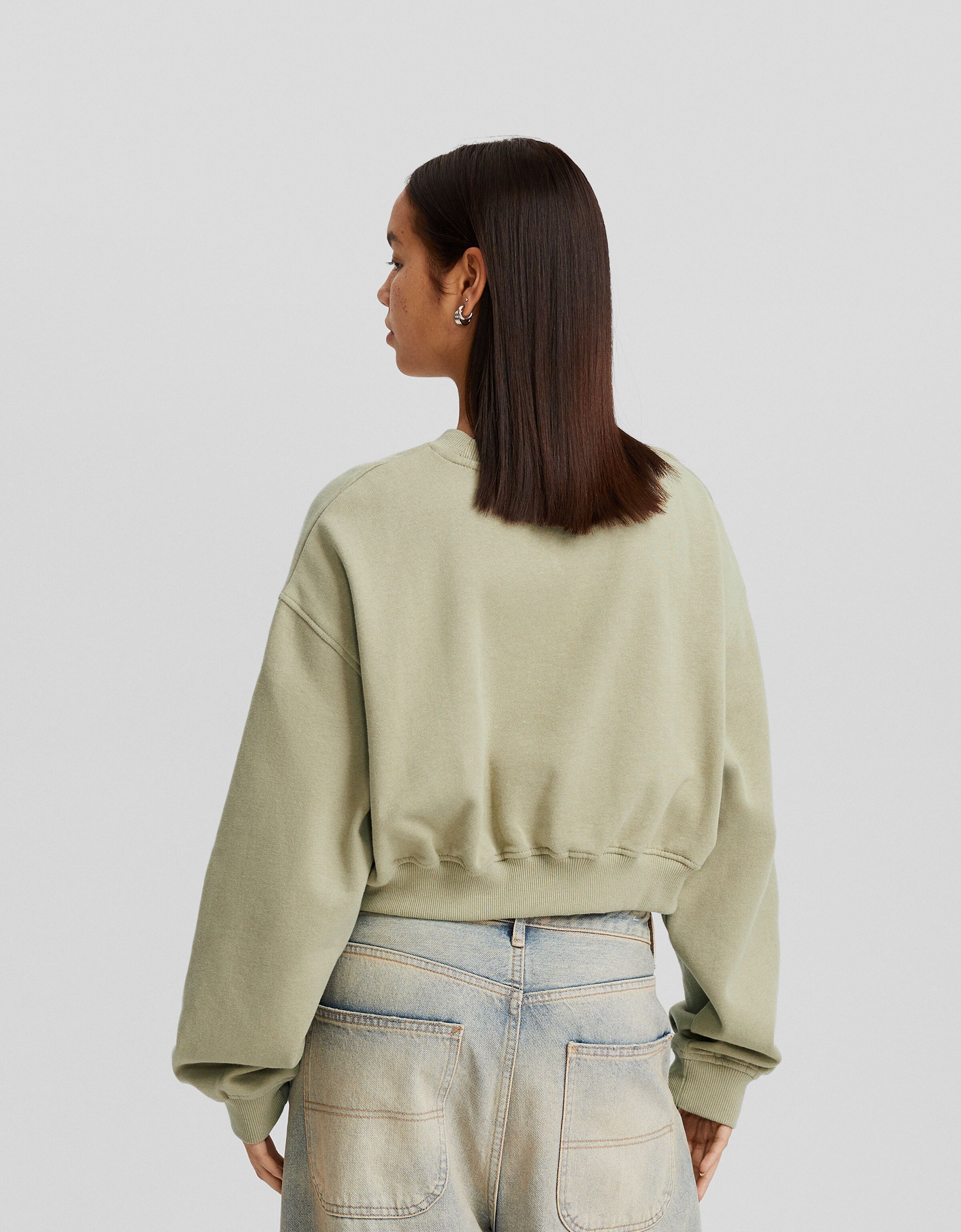 Beige cropped on sale sweatshirt