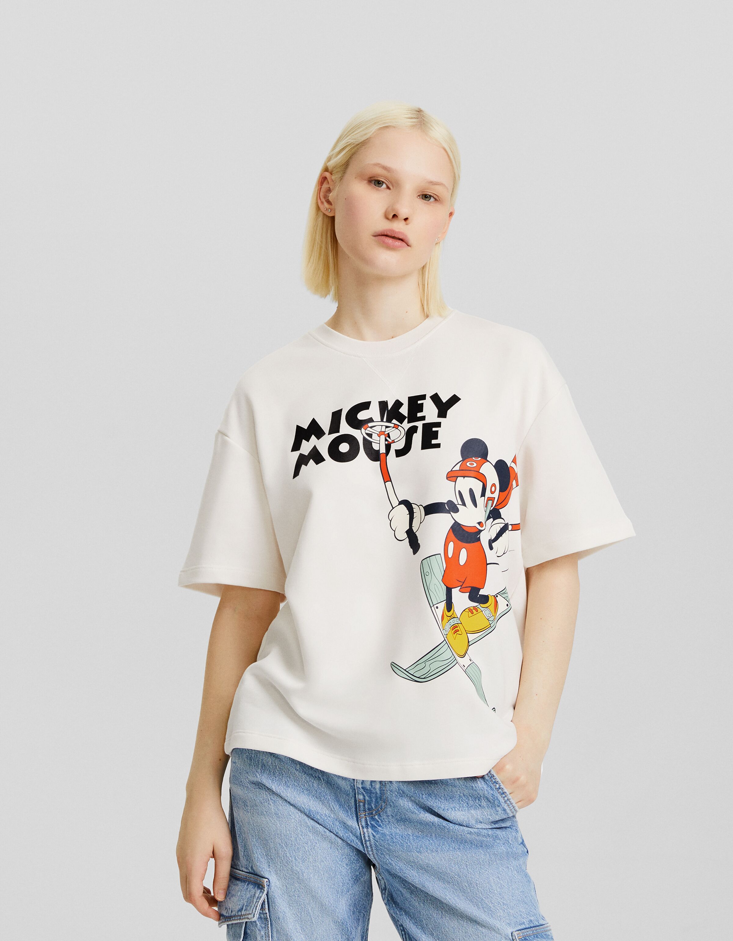 Mickey Mouse print plush short sleeve T shirt