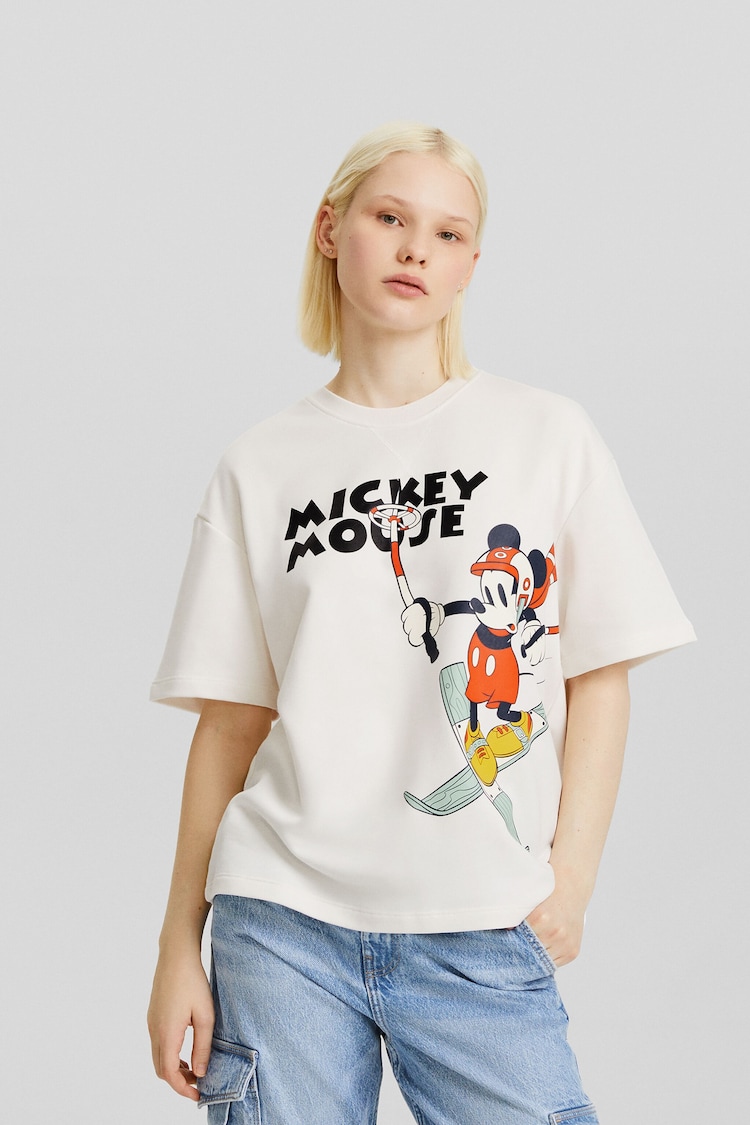 Mickey Mouse print plush short sleeve T-shirt