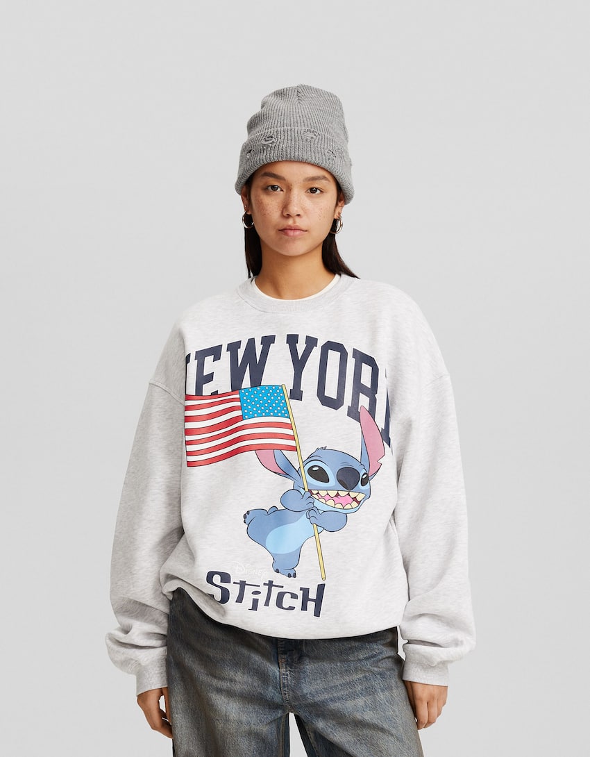 Stitch print sweatshirt-Grey-0
