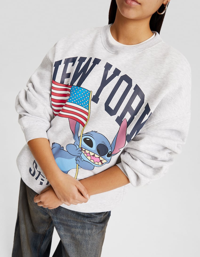 Stitch print sweatshirt-Grey-2