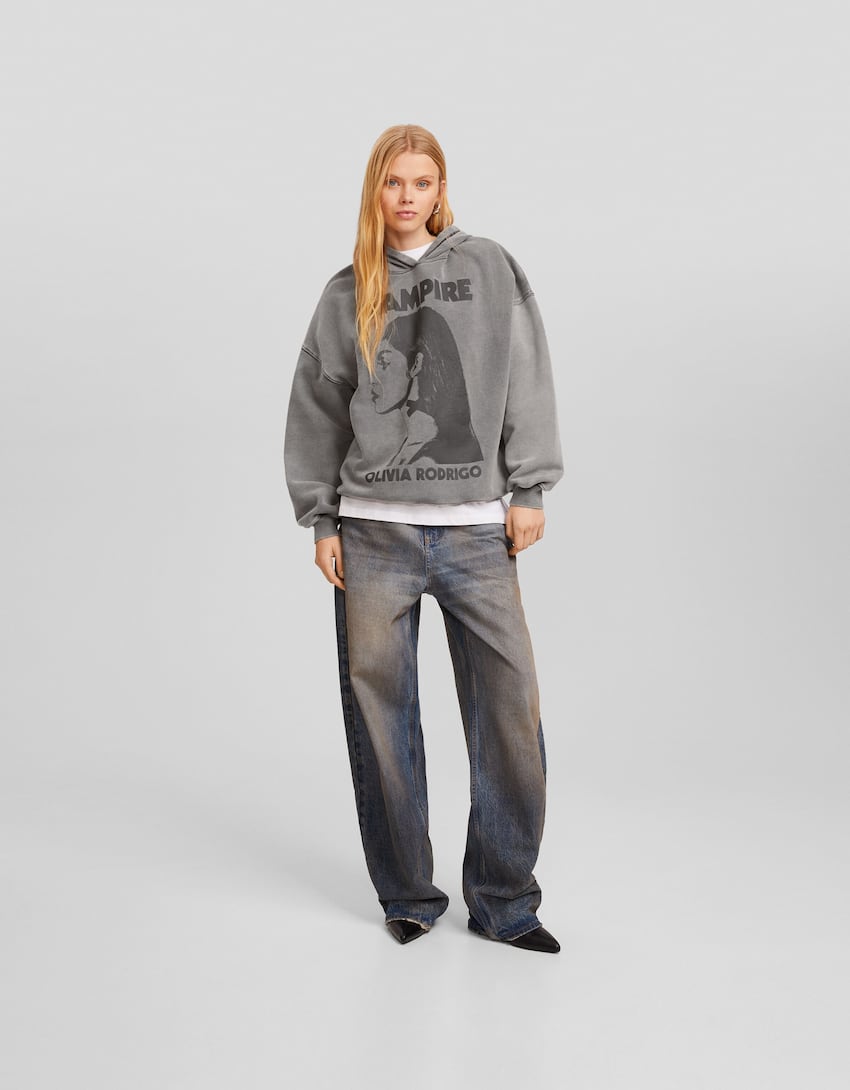 Olivia Rodrigo print hoodie-Grey-3