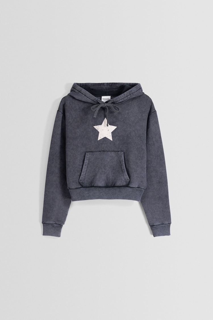 Hoodie with a faded-effect print