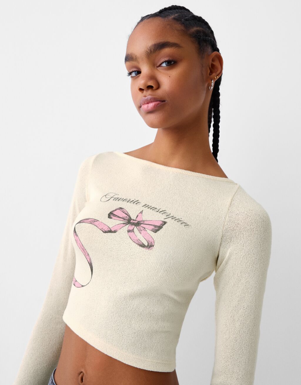 سويتر بطبعة وأكمام طويلة-كريمي-5