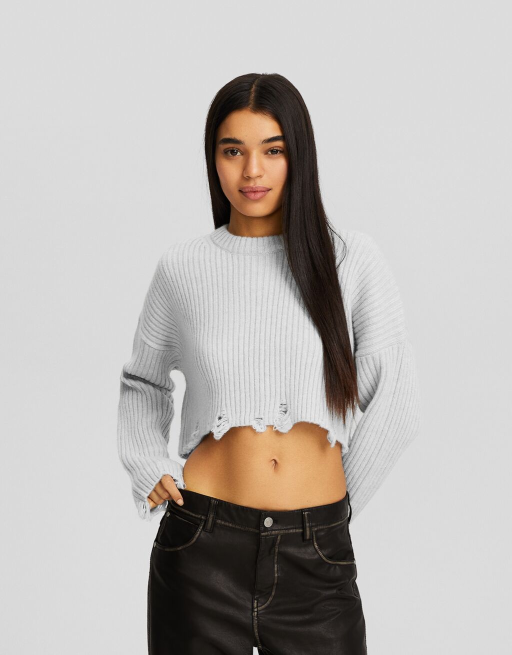 Cropped hot sale ripped sweater