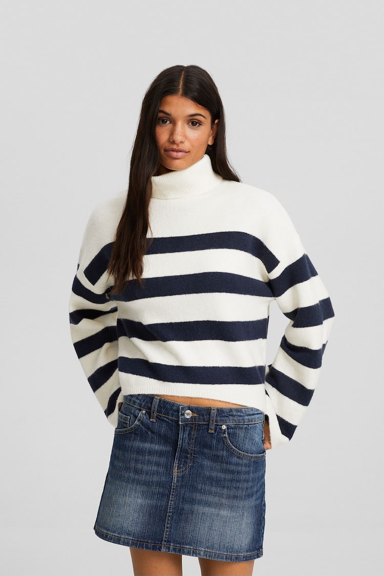 Striped high neck sweater