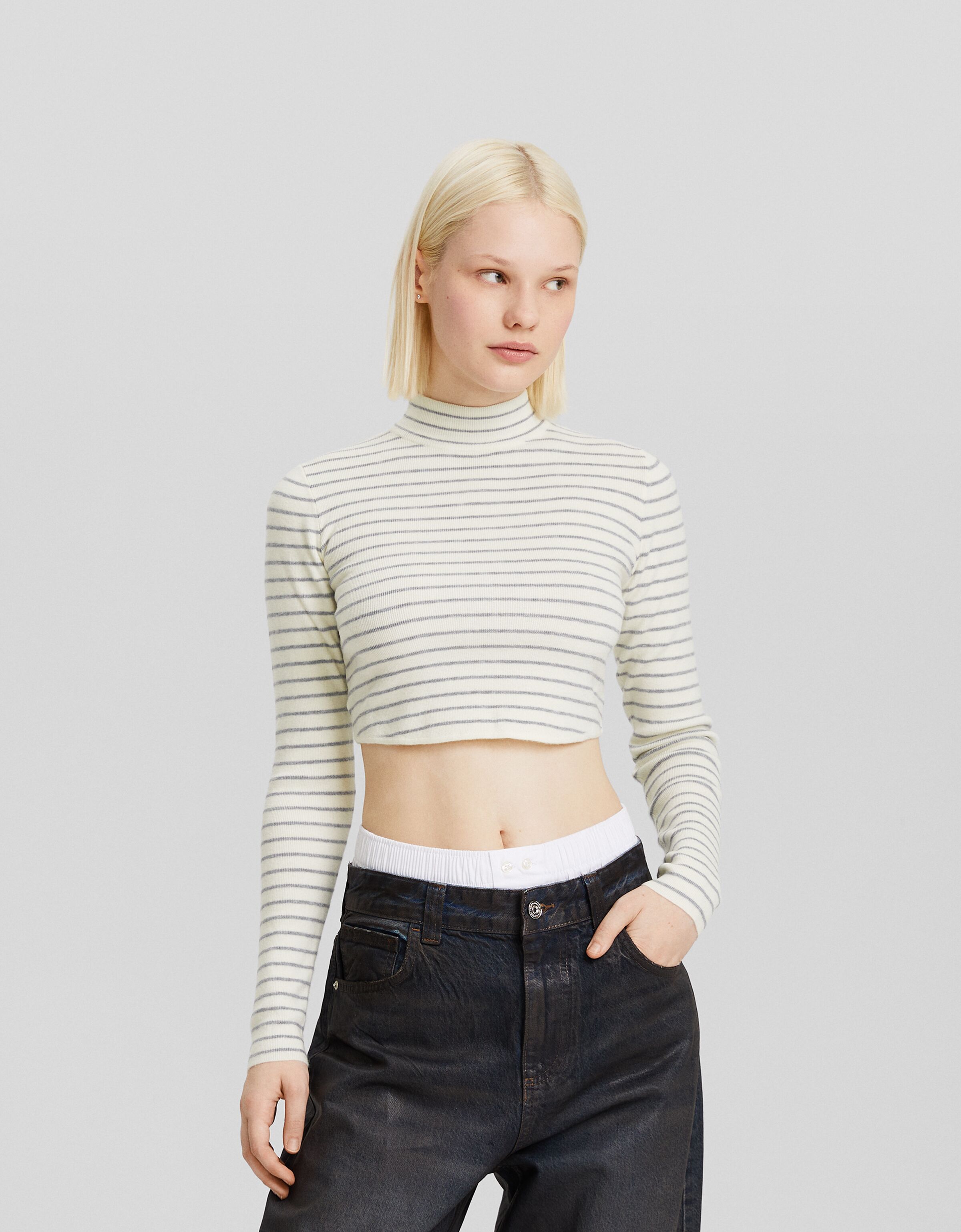 Striped high neck sweater New BSK Teen Bershka