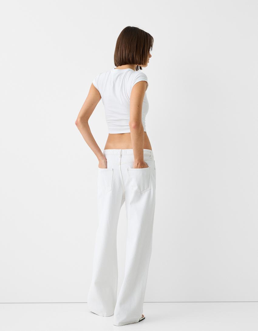 تيشرت بأكمام قصيرة-أبيض مطفي-1