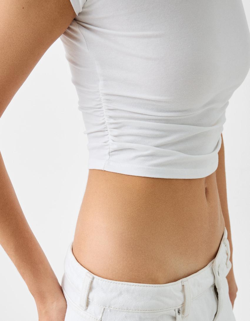 تيشرت بأكمام قصيرة-أبيض مطفي-5