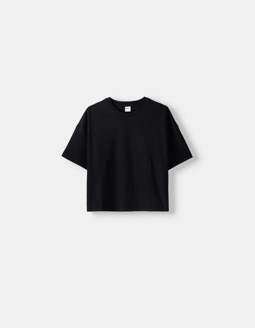 T-shirt manga curta boxy fit-Preto-4