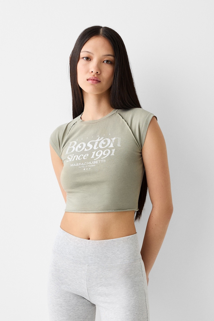 T-shirt de manga raglã curta com estampado