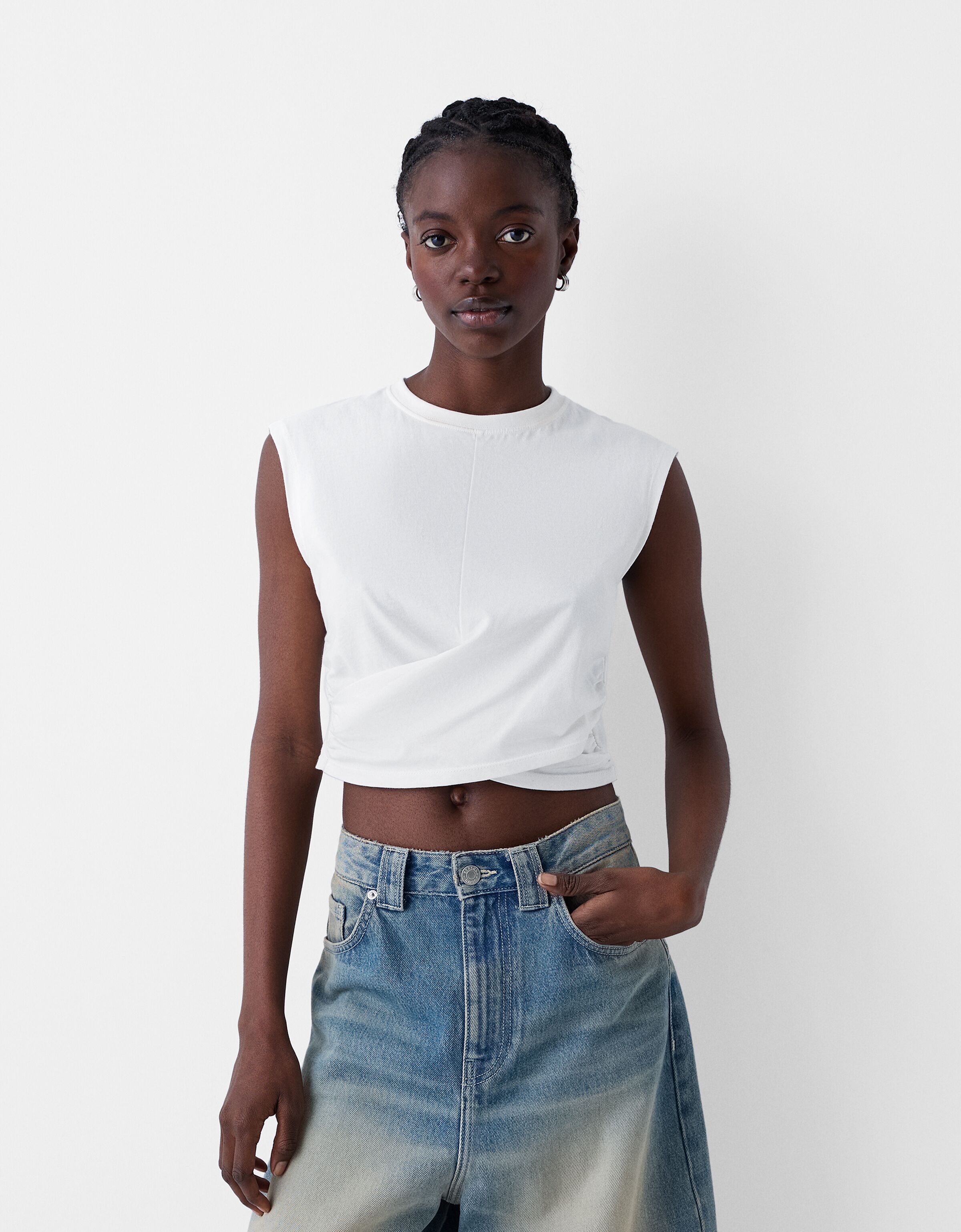 white crossover crop top