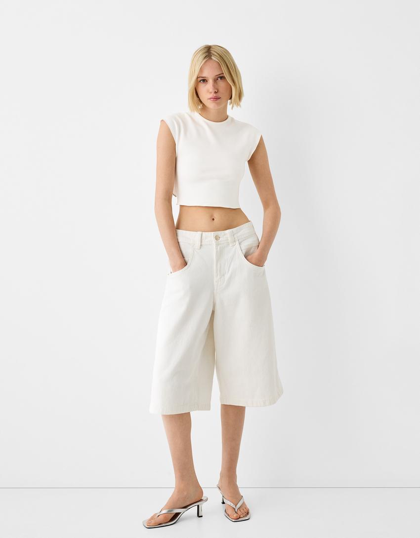 Short sleeve rhinestone T-shirt-Off white-3