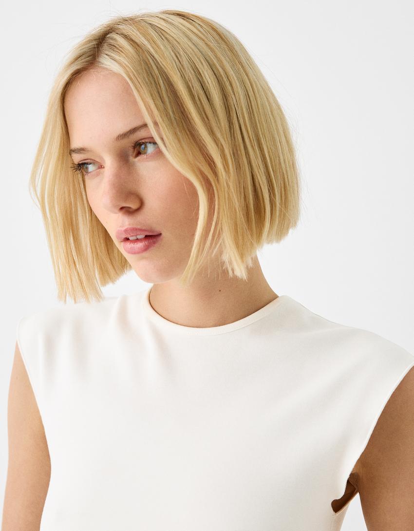 Short sleeve rhinestone T-shirt-Off white-6