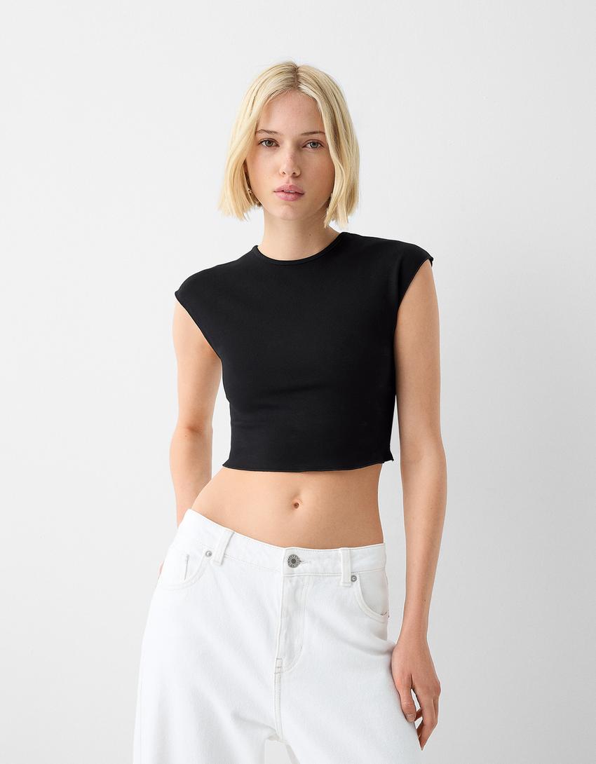 Short sleeve rhinestone T-shirt-Black-0