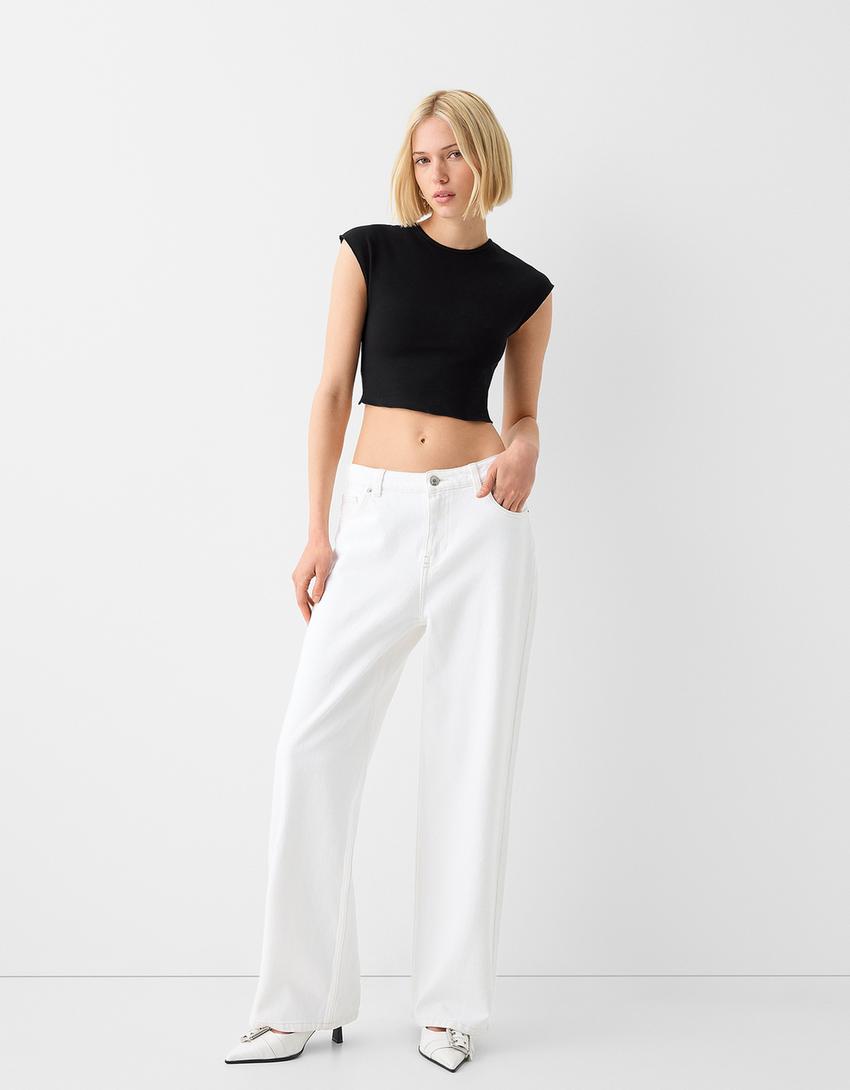 Short sleeve rhinestone T-shirt-Black-3