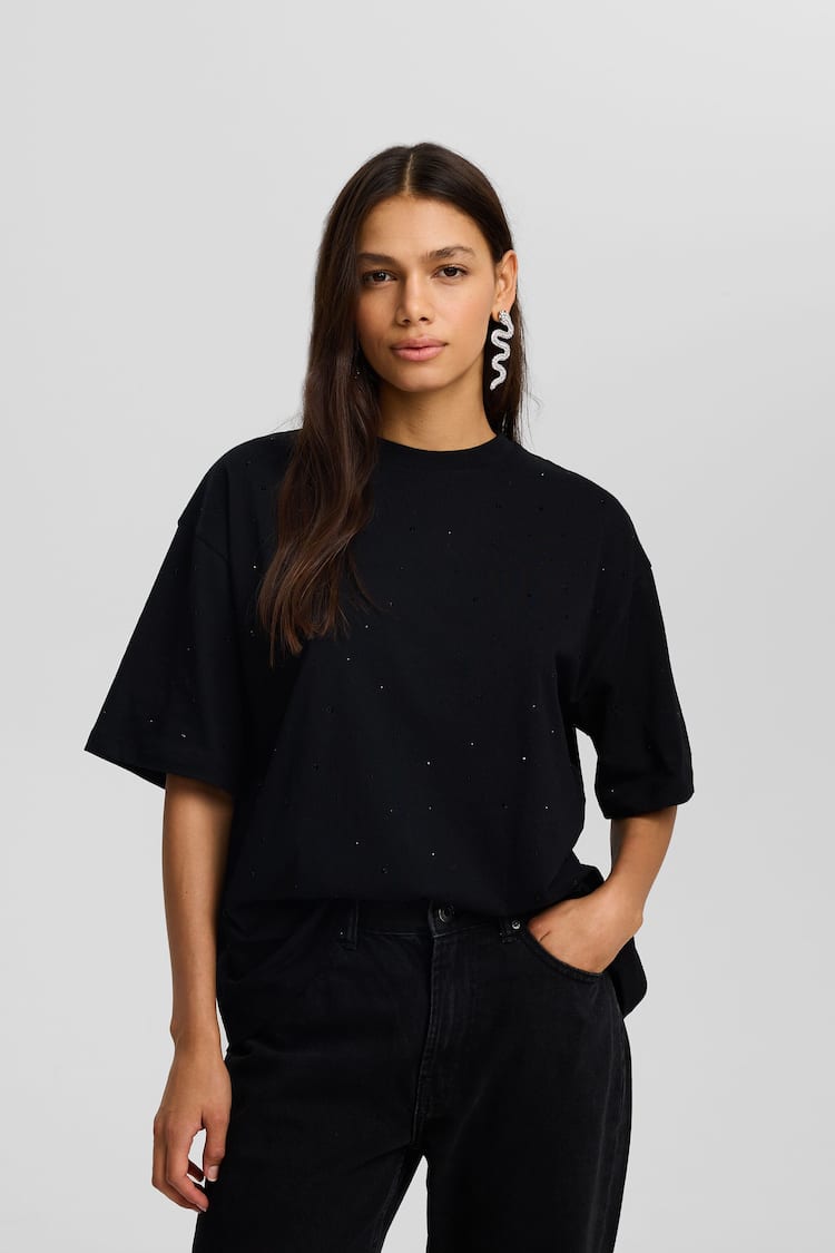 T-shirt manches courtes oversize strass