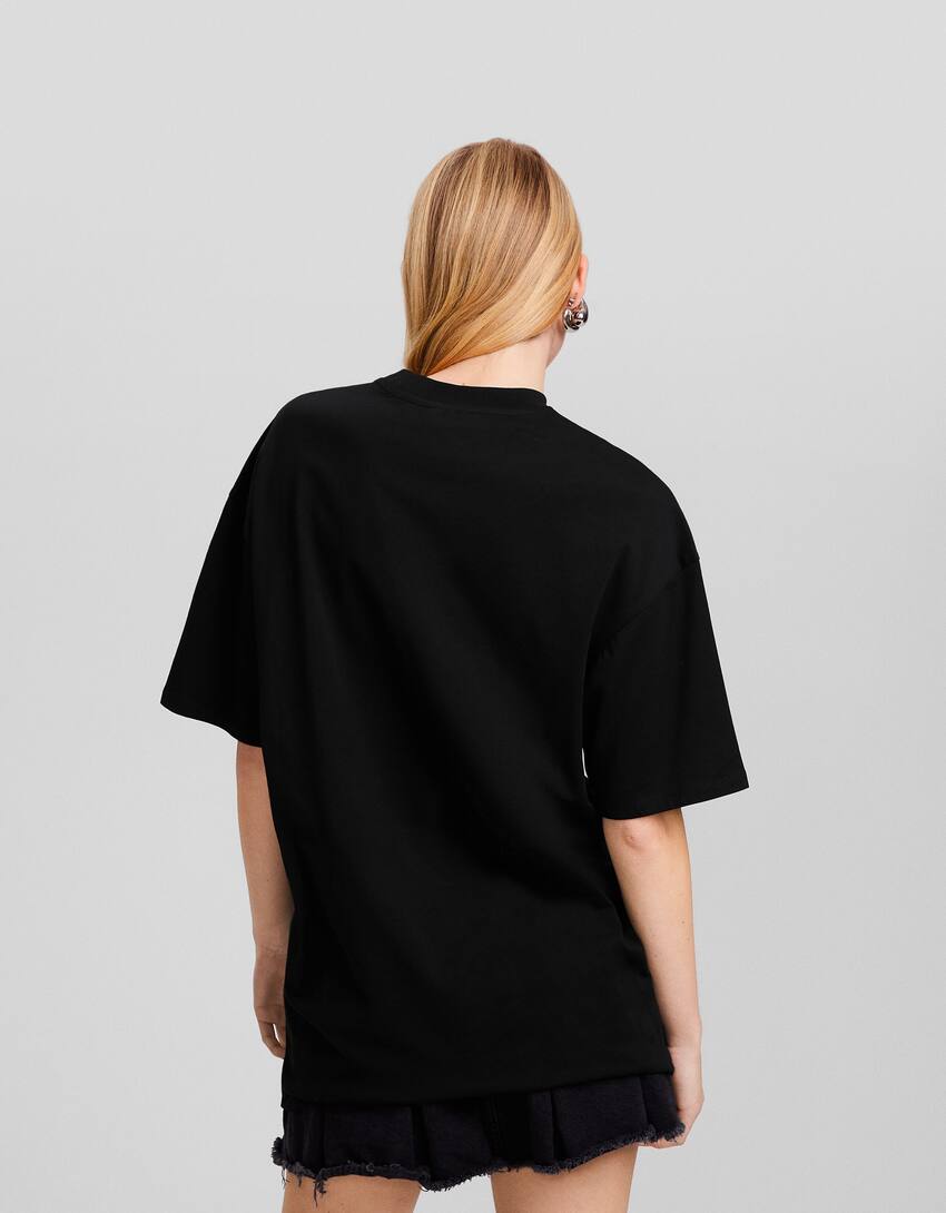 Short sleeve T-shirt with front knot-Black-1