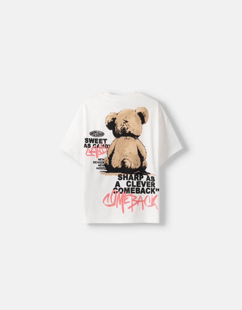 T-shirt manches courtes oversize imprimé-Rose-5