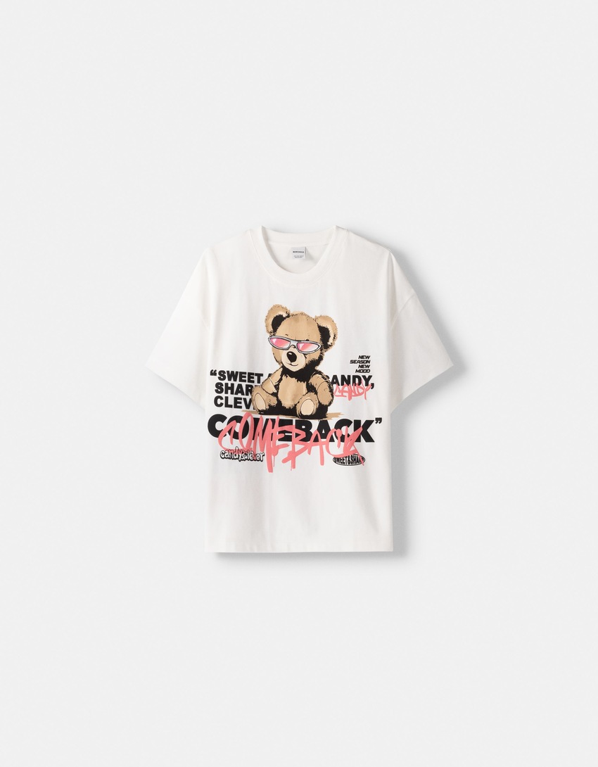 T-shirt manches courtes oversize imprimé-Rose-4