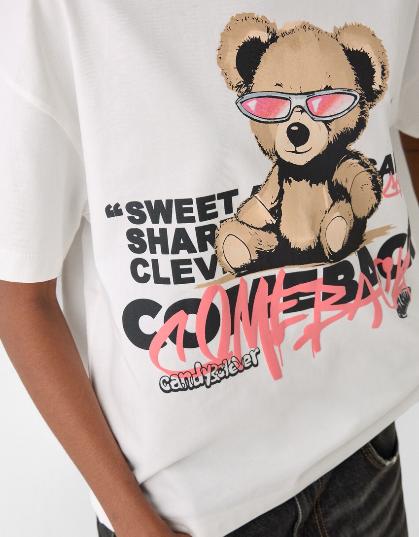 T-shirt manches courtes oversize imprimé-Rose-6