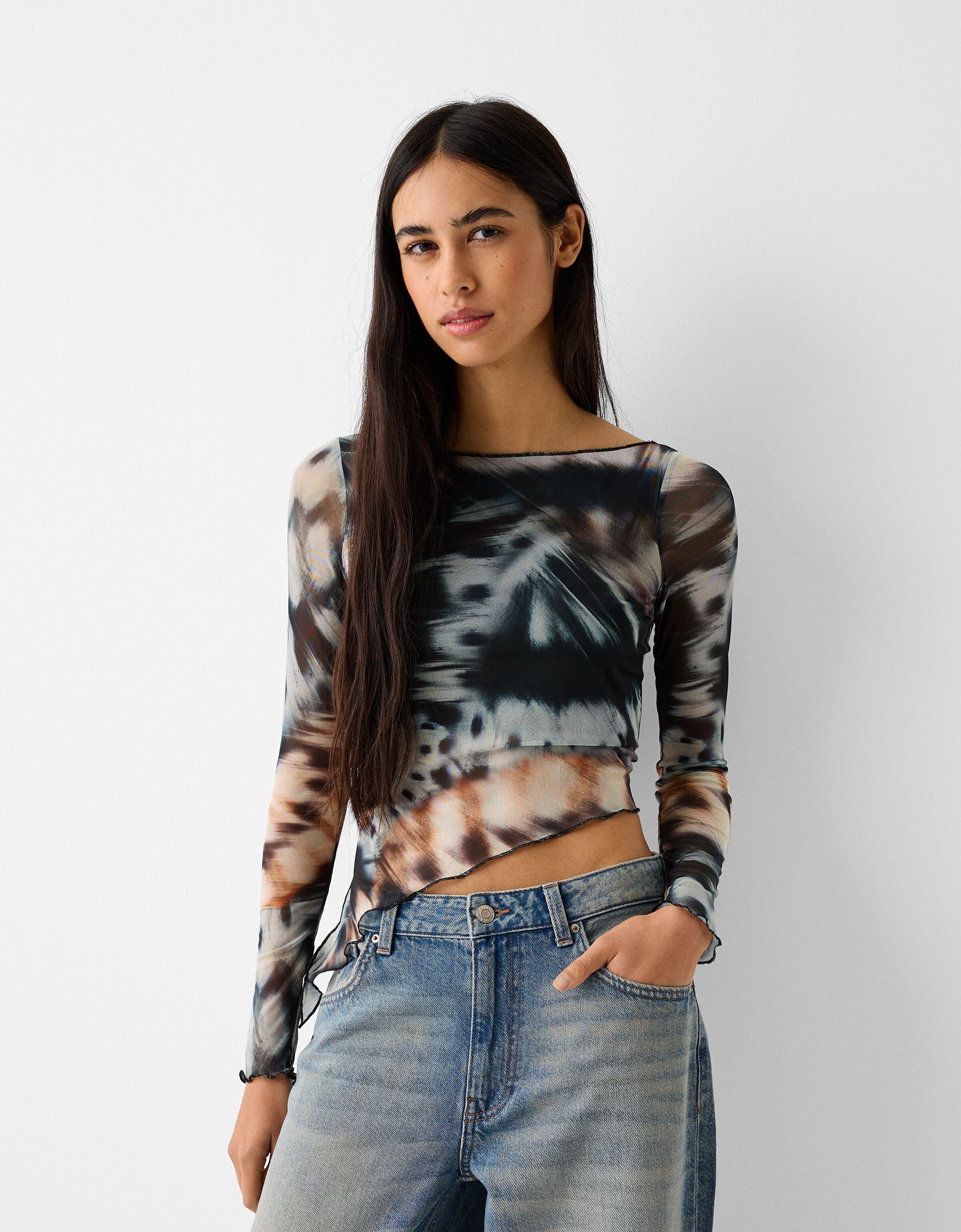 Maglia trasparente store nera bershka