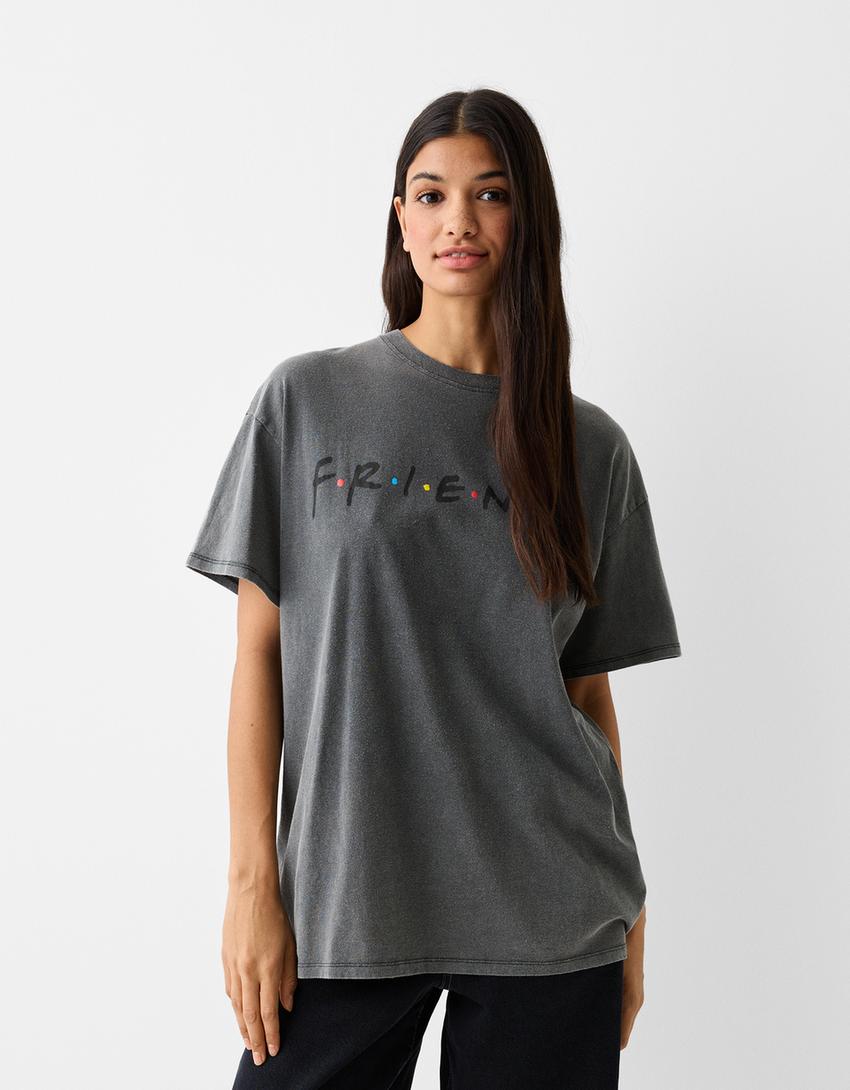 Friends print short sleeve T-shirt-Grey-0