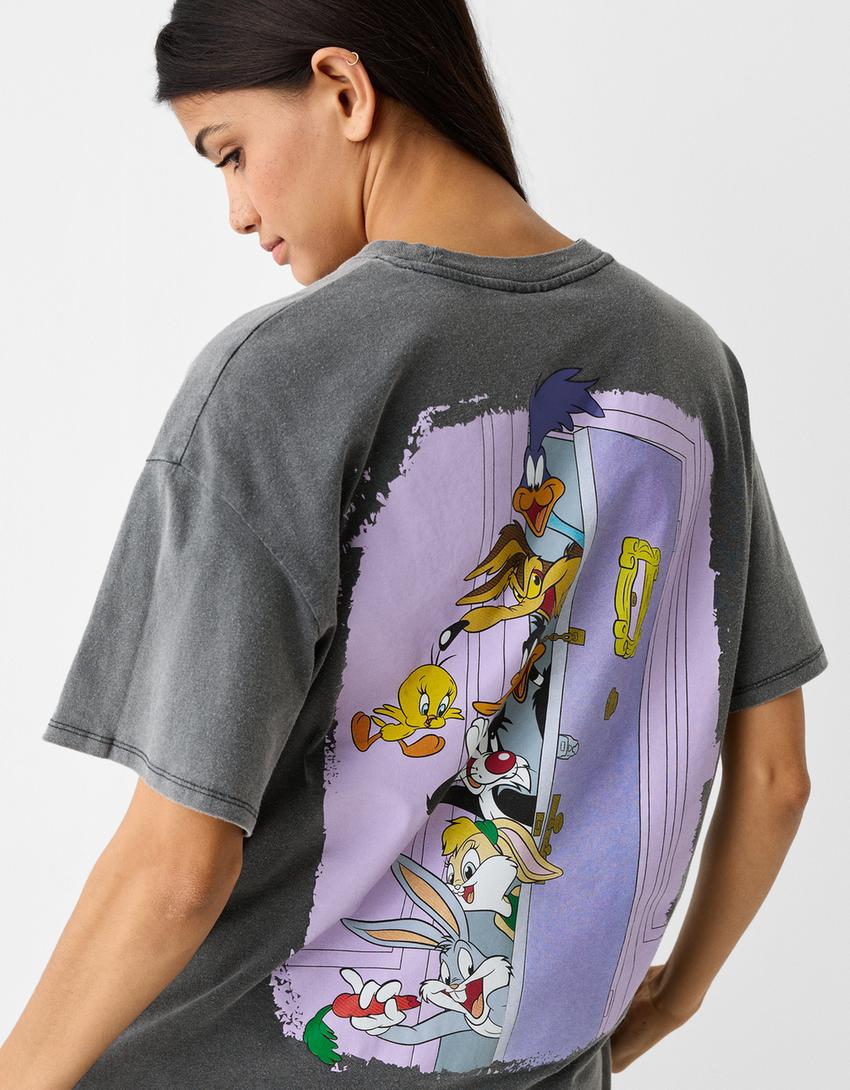 Friends print short sleeve T-shirt-Grey-2