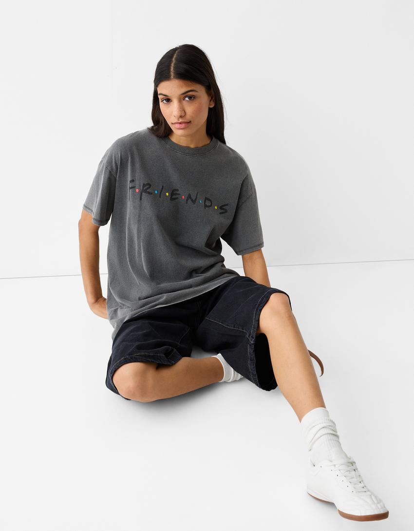 Friends print short sleeve T-shirt-Grey-3