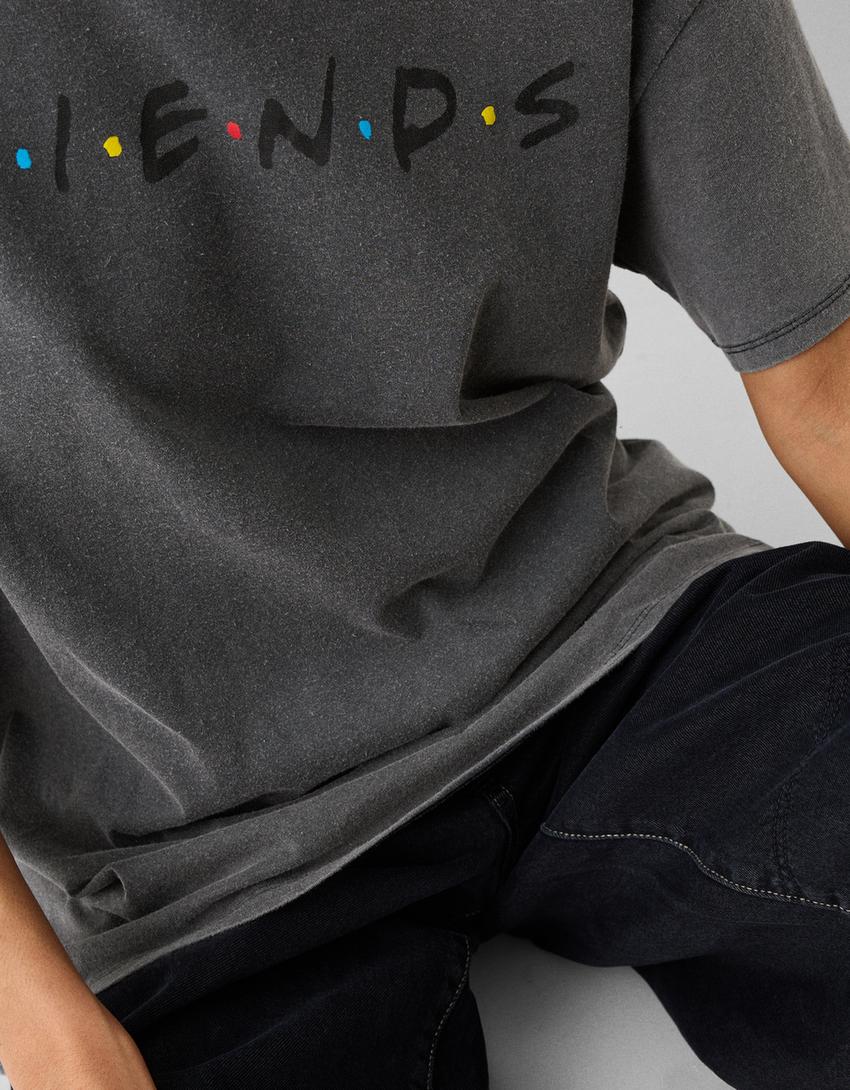 Friends print short sleeve T-shirt-Grey-6