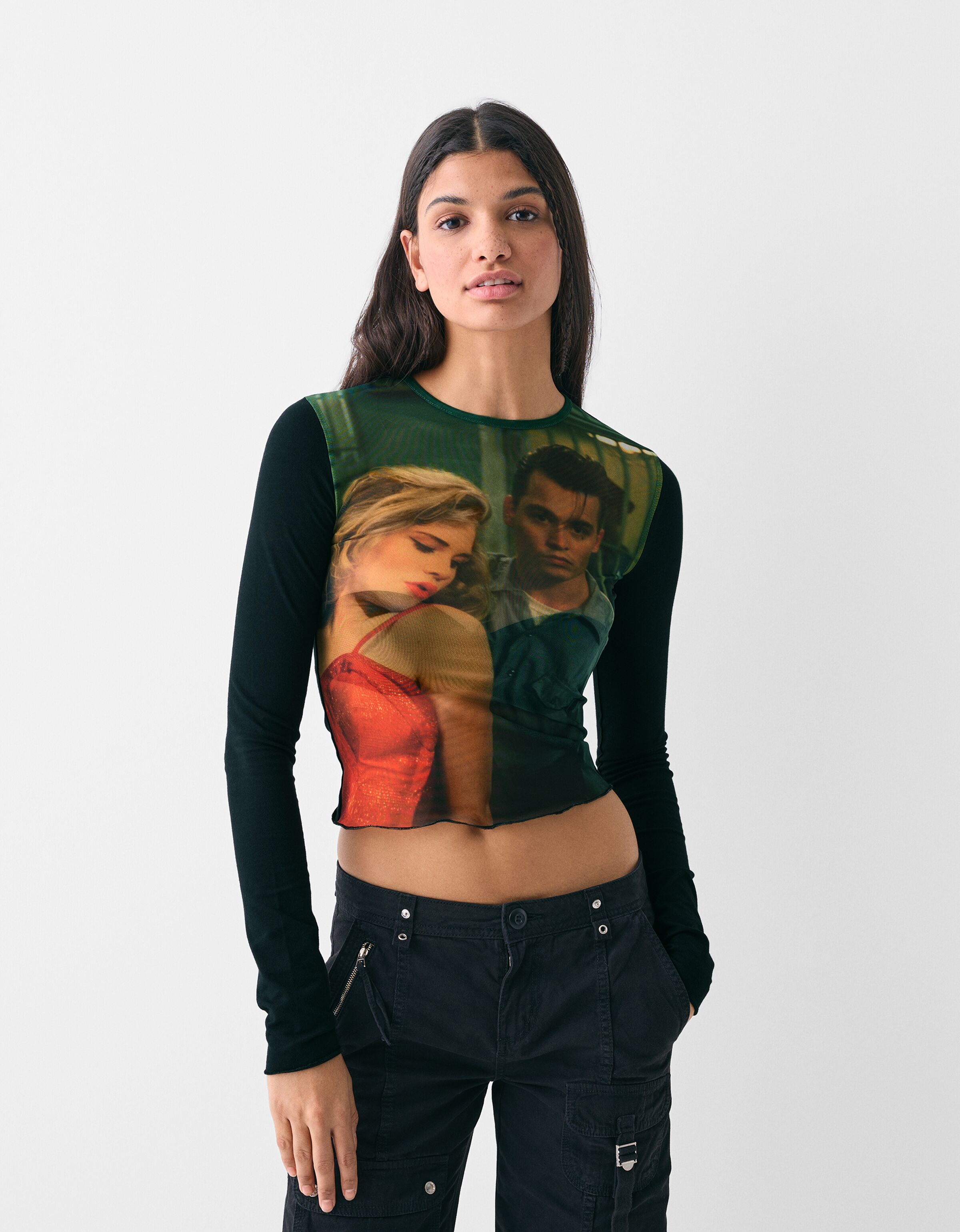 Long sleeve Cry-Baby print tulle T-shirt - Women | Bershka