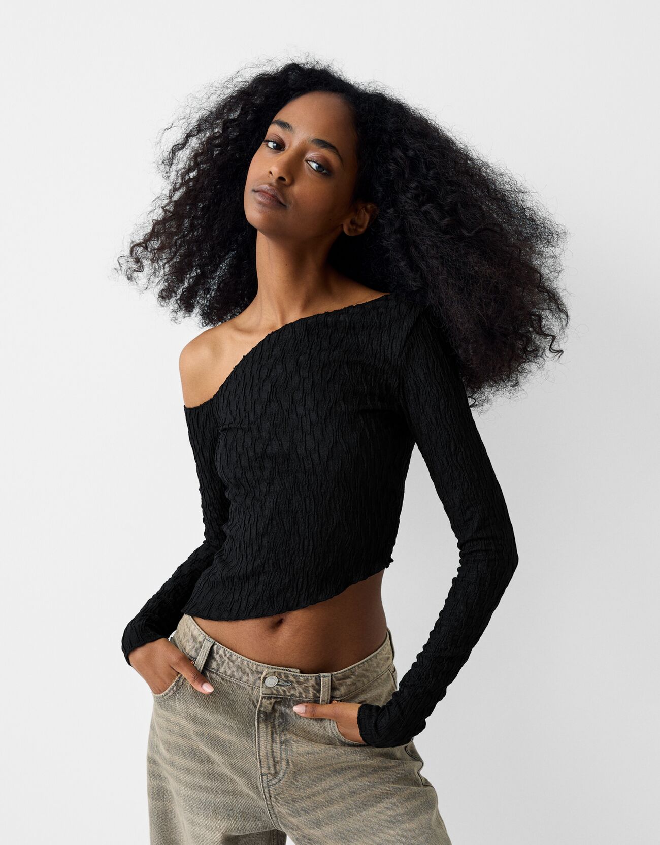 Waffle Asymmetric-Hem T-Shirt