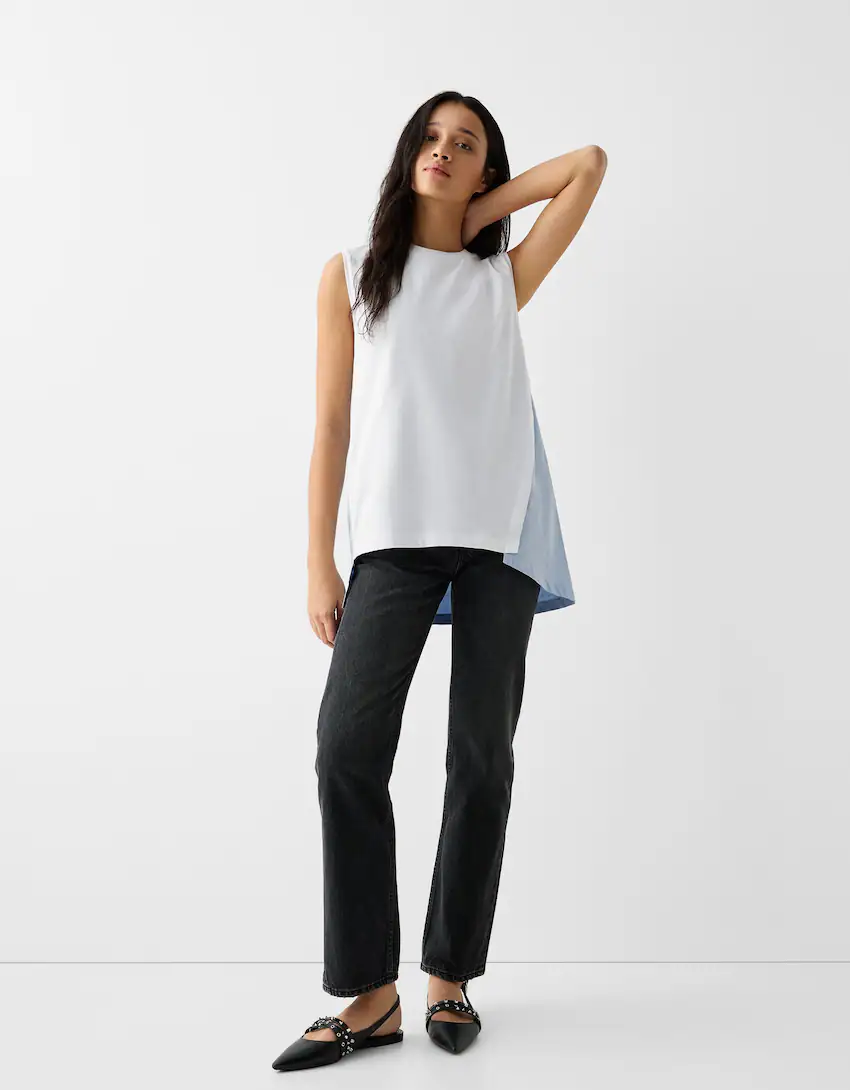 Sleeveless contrast T-shirt