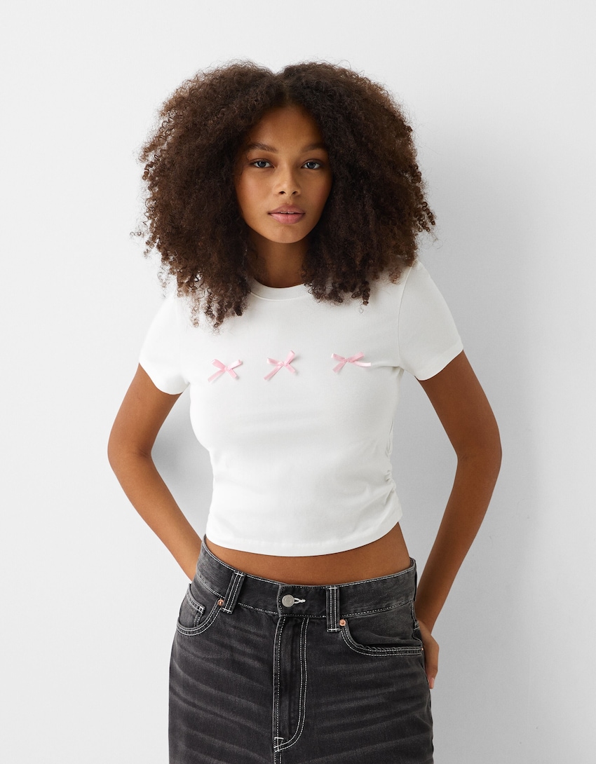 T-shirt manches courtes froncé nœuds - Tops et bodies - Femme