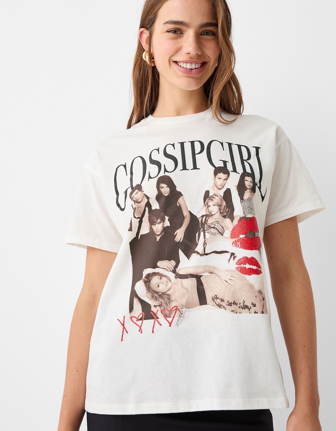 Kısa kollu Gossip Girls baskılı t-shirt
