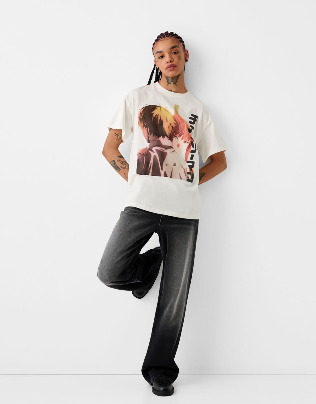 Kısa kollu Chainsaw Man baskılı t-shirt-Kirli beyaz-3
