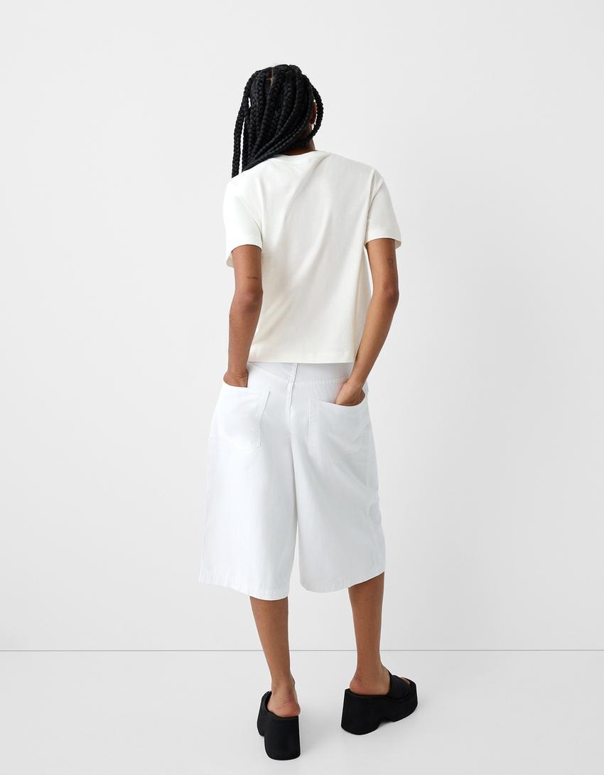 Maglietta maniche corte strass-Bianco Roto-1