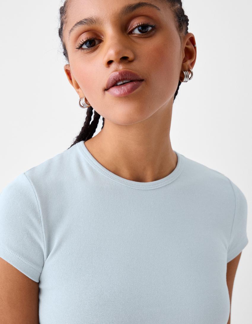 Kısa kollu bisiklet yaka t-shirt-Açık mavi-2