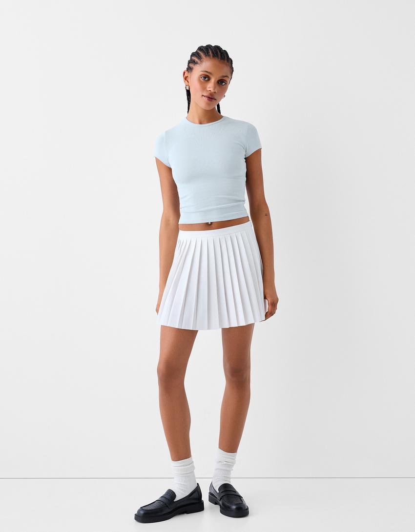 Kısa kollu bisiklet yaka t-shirt-Açık mavi-3